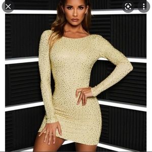 Oh polly gold backless long sleeve diamonte dress